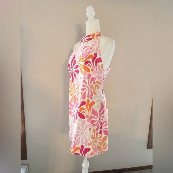 NEW Anthropologie Hutch Jones Halter Mini Dress Floral Orange Retro 70s Pink - Picture 5 of 10